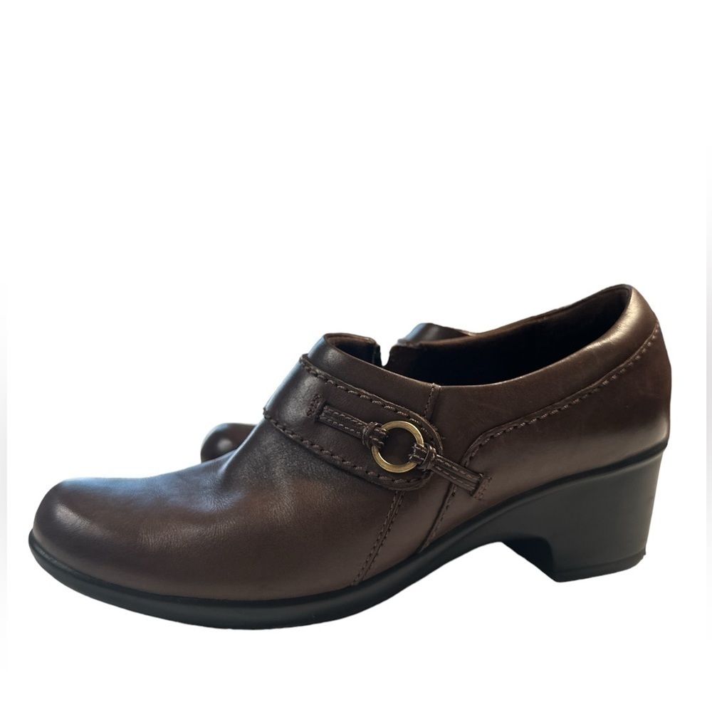 Clarks Femme Brown Ankle Bootie Loafers Zip Side  Comfort Sole Shoe